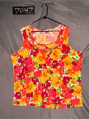 rave Floral Scoop Neck Tank Top - Pink, red, Orange & Yellow